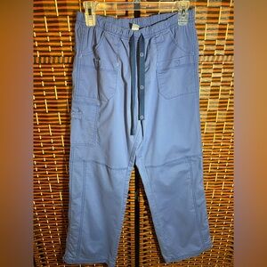 Spread Good Cheer Scrub Pants Small Blue Elastic Waist Drawstring 29” Inseam
